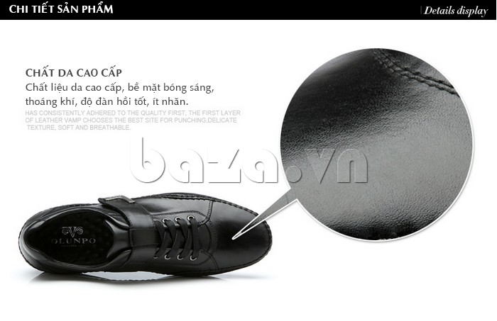 chất liệu da cao cấp của giày nam Olumpo QABA1214 thoáng khí, đàn hồi tốt