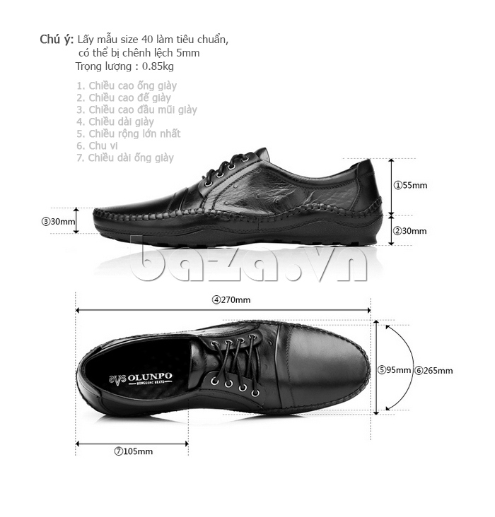 Giày da nam Olunpo QABA1409 có nhiều kích thước