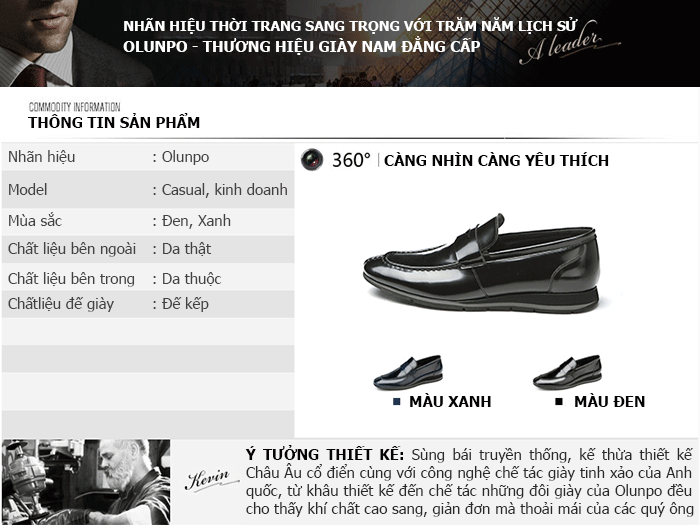 thông tin sản phẩm của Giày da nam Olunpo QHT1431 