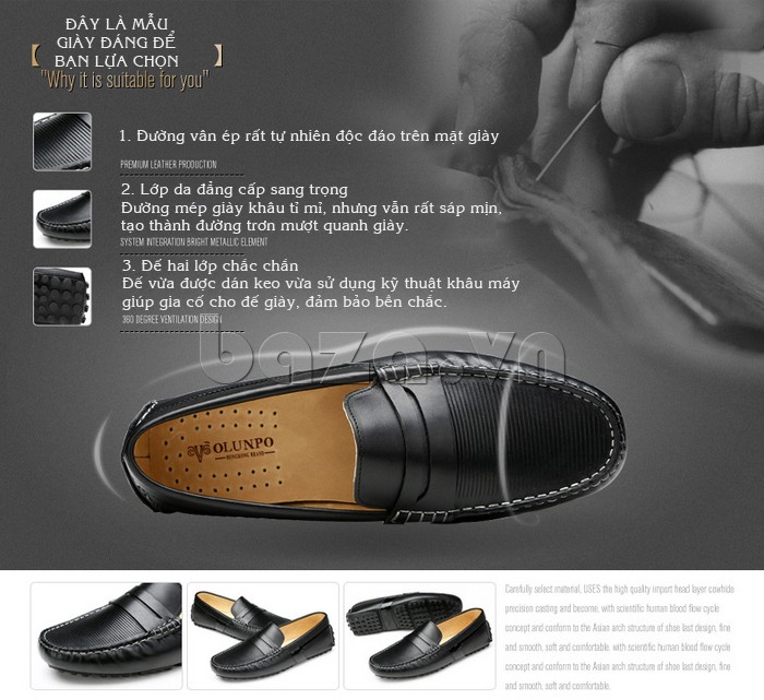 giày nam OlunpoCHY1401 là giày đế 2 lớp dán keo chắc chắn