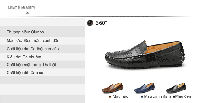 thông số cơ bản của giày nam OlunpoCHY1401 