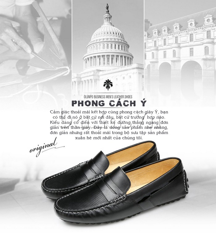 giày nam OlunpoCHY1401 là giày lười thiết kế theo phong cách ý