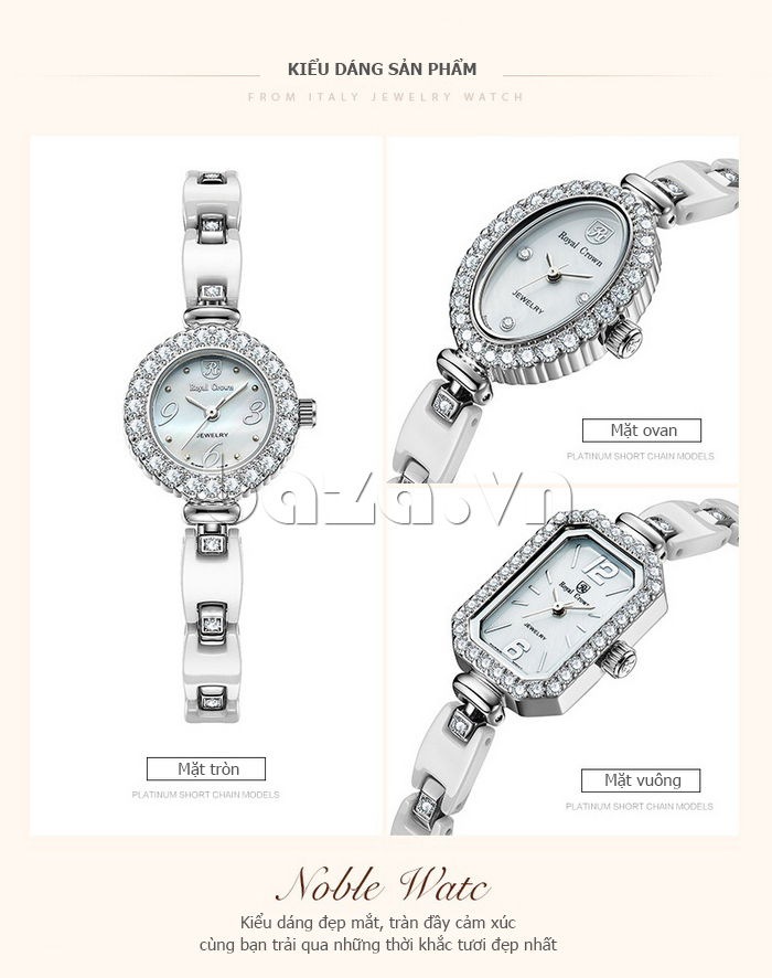 Ba phiên bản của Đồng hồ nữ dây đeo gốm sứ Royal Crown 63806C