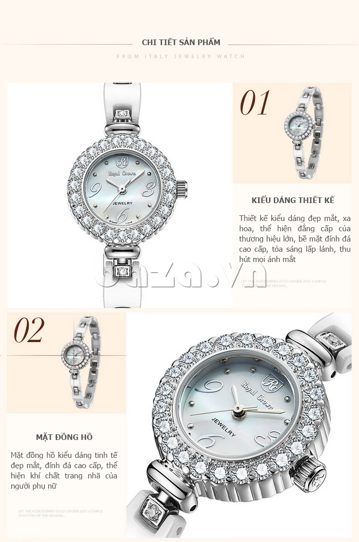 Đồng hồ nữ dây đeo gốm sứ Royal Crown 63806C thu hút