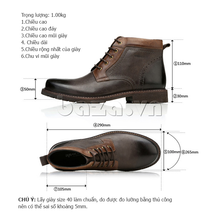 kích thước của Giày boot nam Martern Olunpo DHT1440