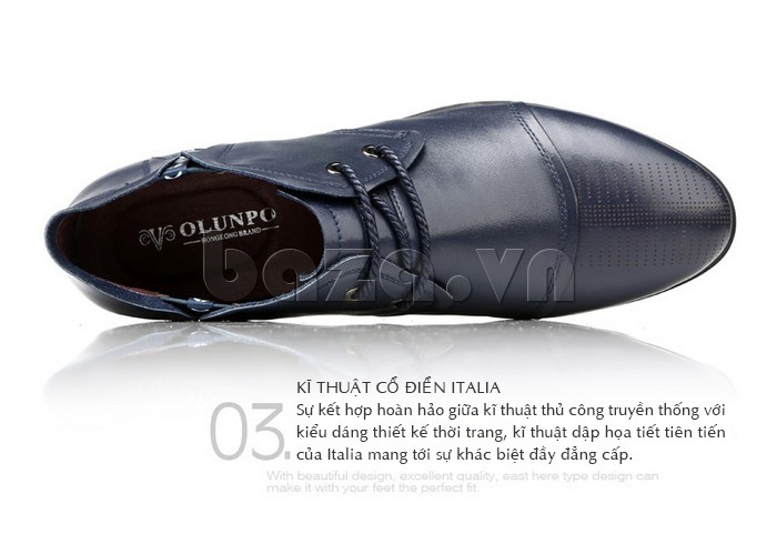 giày nam Olunpo QDT1303 là sự kết hợp giữa kỹ thuật thủ công truyền thống với kiểu dáng và họa tiết hiện đại