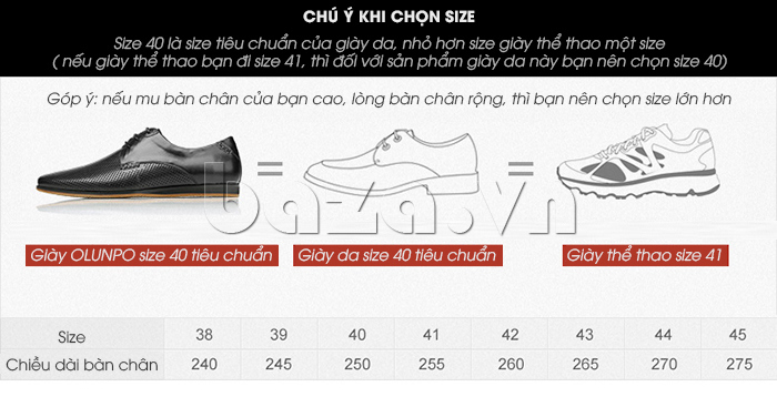 Gợi ý chọn size Giày da nam thời trang Olunpo XCY1506