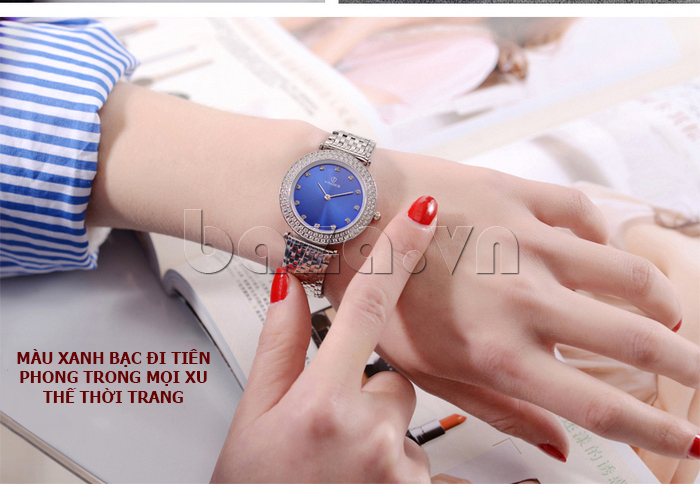 Đồng hồ nữ siêu mỏng Vinoce 6323l màu xanh bạc
