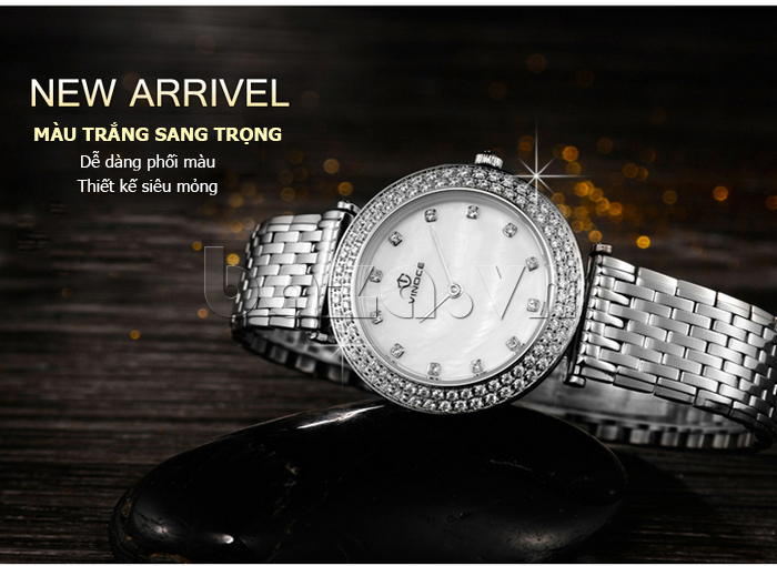 Đồng hồ nữ siêu mỏng Vinoce 6323l màu trắng sang trọng