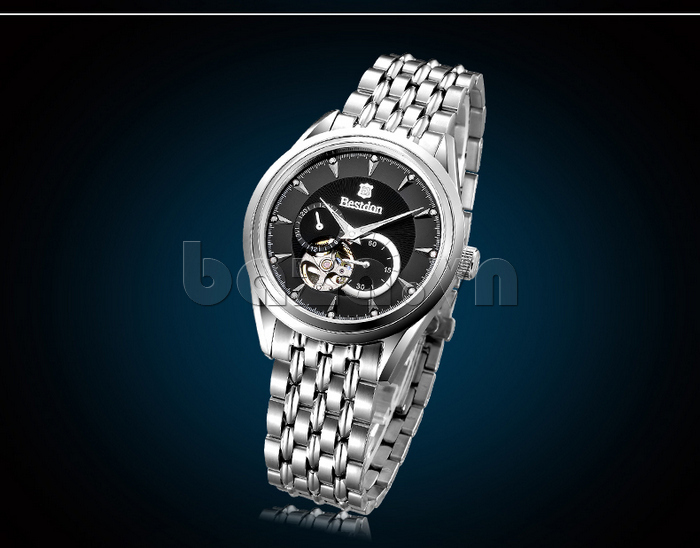 Đồng hồ nam bản mặt đen viền bạc