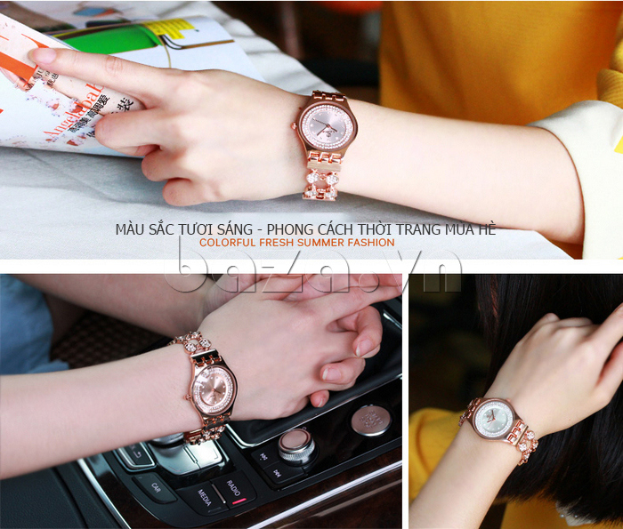 Đồng hồ hiệu nữ Vinoce 6353 kiểu lắc tay thời trang siêu mỏng màu sắc tươi sáng 