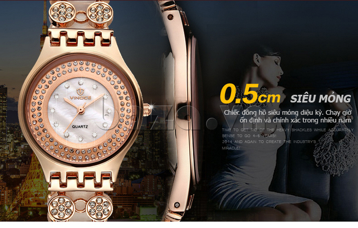 Đồng hồ hiệu nữ Vinoce 6353 kiểu lắc tay thời trang siêu mỏng mang vẻ đẹp mới 