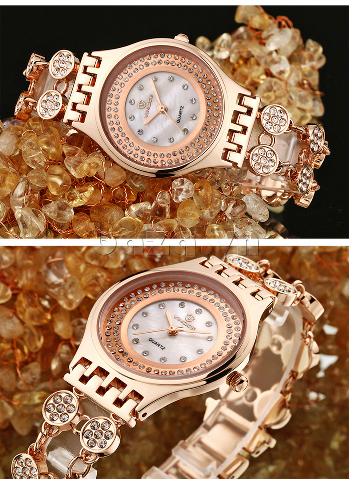 Đồng hồ hiệu nữ Vinoce 6353 kiểu lắc tay thời trang siêu mỏng logo thương hiệu đơợc in tinh tế 