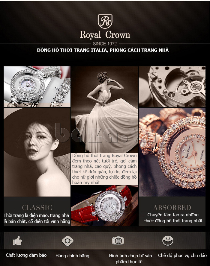 Đồng hồ nữ dây đồng Royal Crown 6501B phong cách trang nhã
