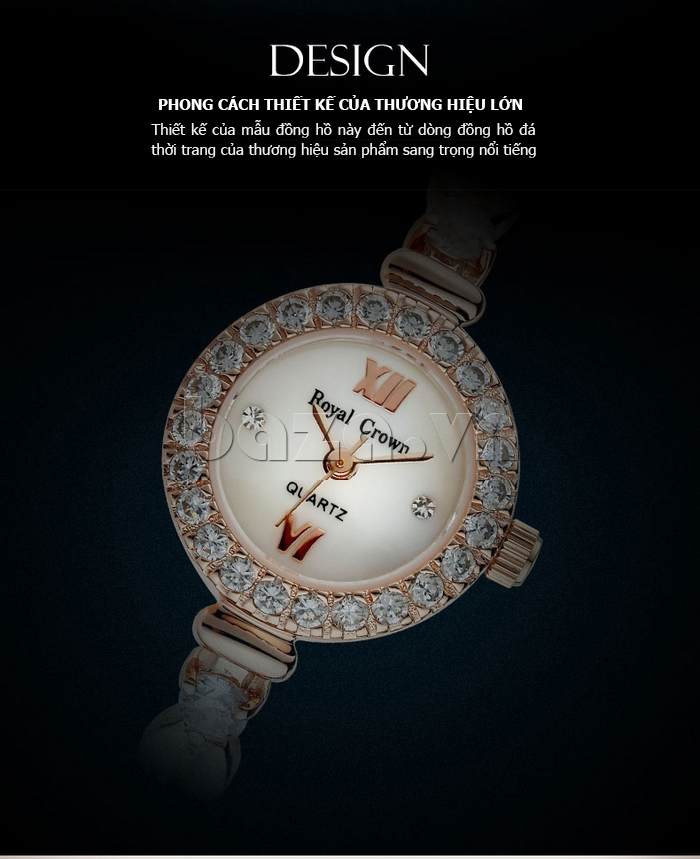 Đồng hồ nữ gắn kim cương Royal Crown 6501B
