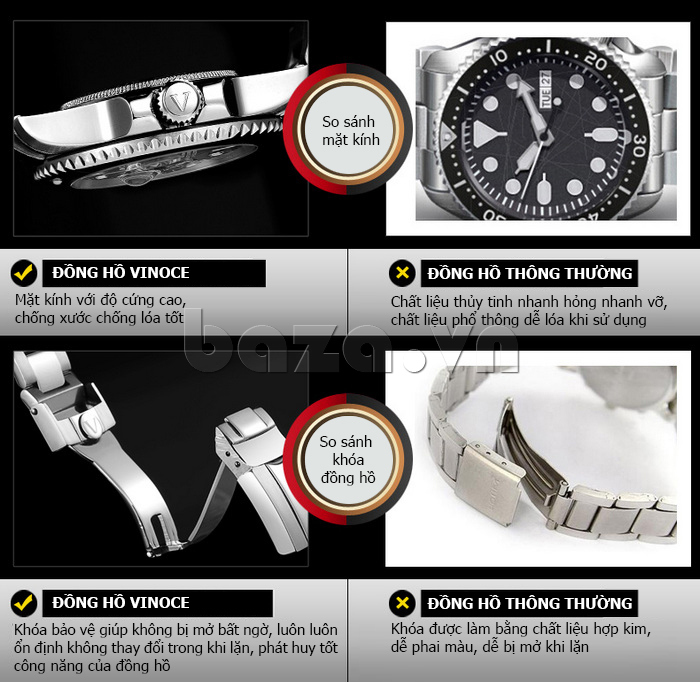 Đồng hồ nam mạnh mẽ Vinoce V6338633 viền khắc số thiết kế độc và đẹp