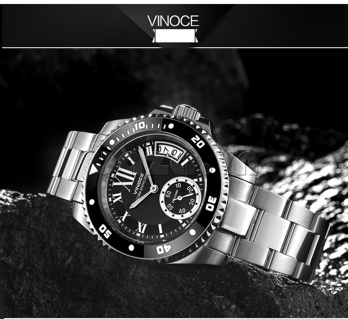Đồng hồ nam mạnh mẽ Vinoce V6338633 viền khắc số thiết kế nổi bật