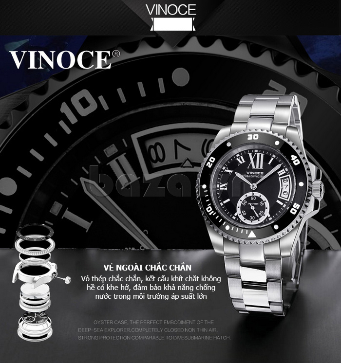 Đồng hồ nam mạnh mẽ Vinoce V6338633 viền khắc số bền đẹp