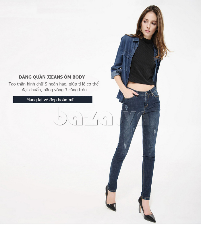 Quần Jeans nữ ốm body mài xước Shankry S15Q10