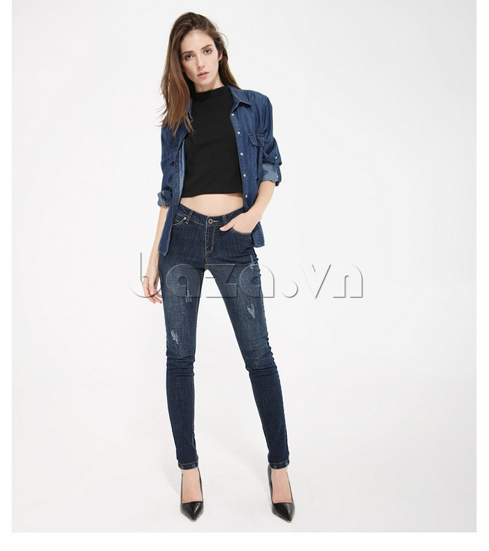 Quần Jeans nữ mài xước ôm body Shankry S15Q10