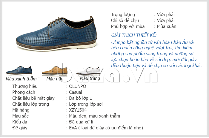 Thông tin thiết kế của Giày da nam đục lỗ thời trang Olunpo XBS1501