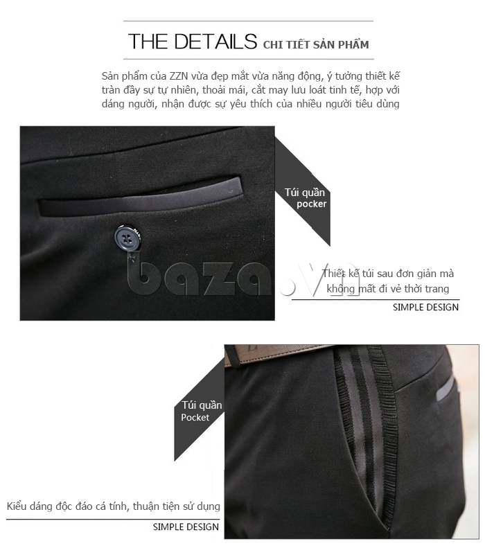 quần âu nam co giãn túi bao viền ZZN A435280 - túi quần hiện đại