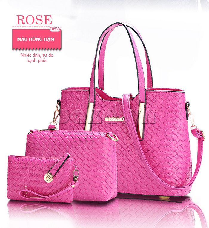 Bộ 3 túi nữ màu hồng đậm thời trang Balana 8166