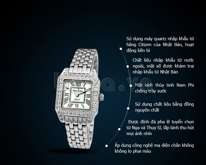 Đồng hồ thời trang nữ máy quartz Royal Crown 6104LS