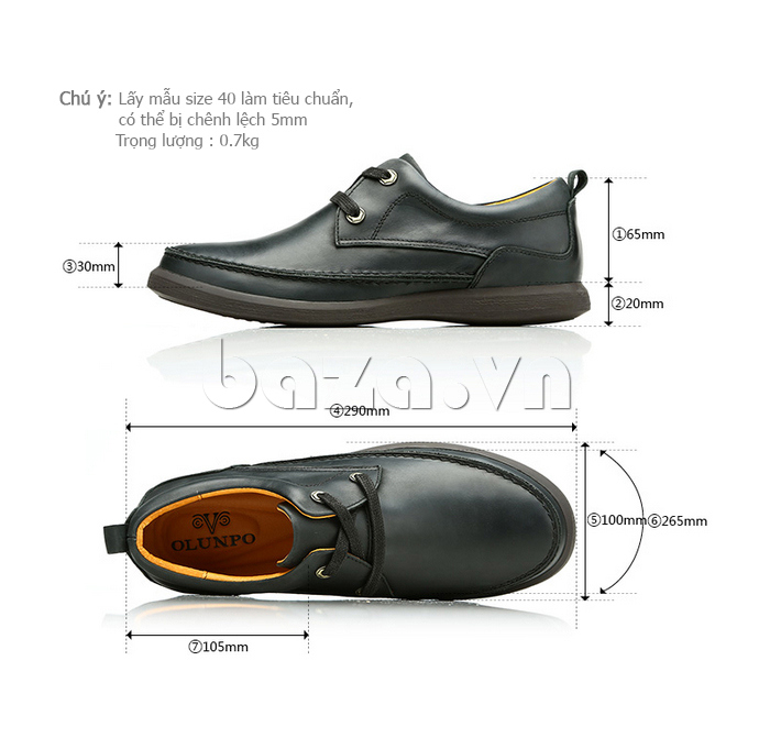 kích thước của Giày da nam Olunpo QFR1401