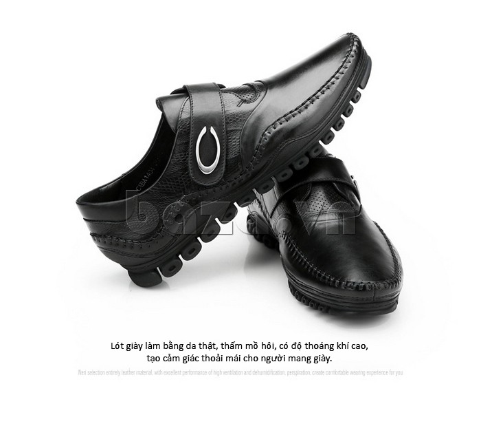 Lót giày làm bằng da thật thấm mồ hôi, có độ thoáng khí cao, tạo cảm giác thoải mái cho người mang giày