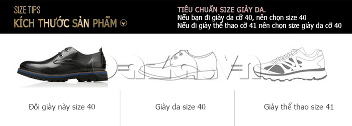 kích thước sản phẩm của Giày da nam Olunpo QJY1405