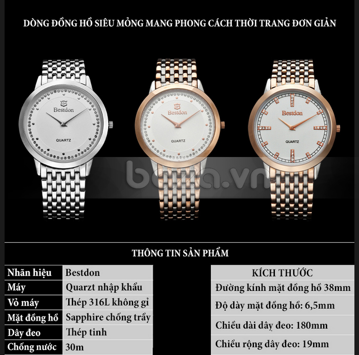 Baza.vn: Đồng hồ Bestdon Slim Style BD9933G 
