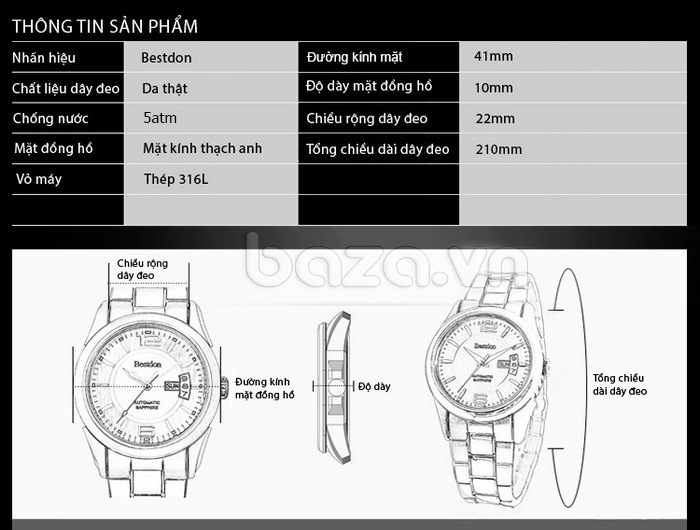 Đồng hồ thời trang BESTDON BD9953G  - thông tin sản phẩm 