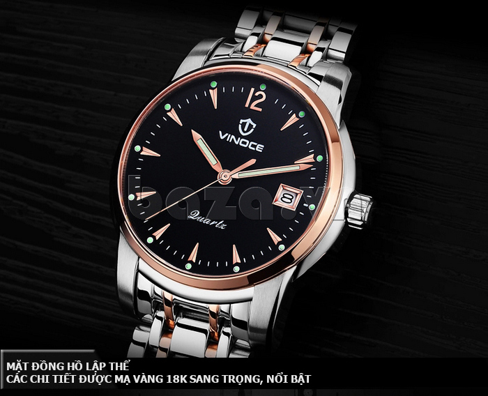 Đồng hồ doanh nhân nam kim dạ quang Vinoce 8381 thiết kế tinh xảo