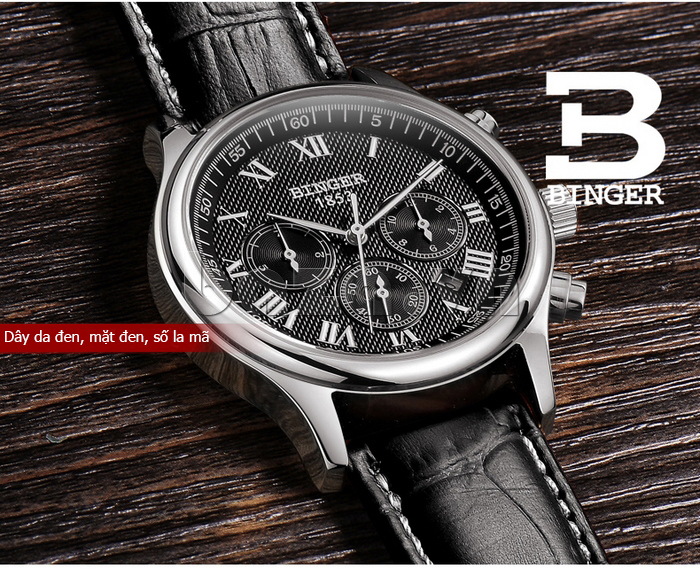 Đồng hồ nam Binger BG002 dây đen