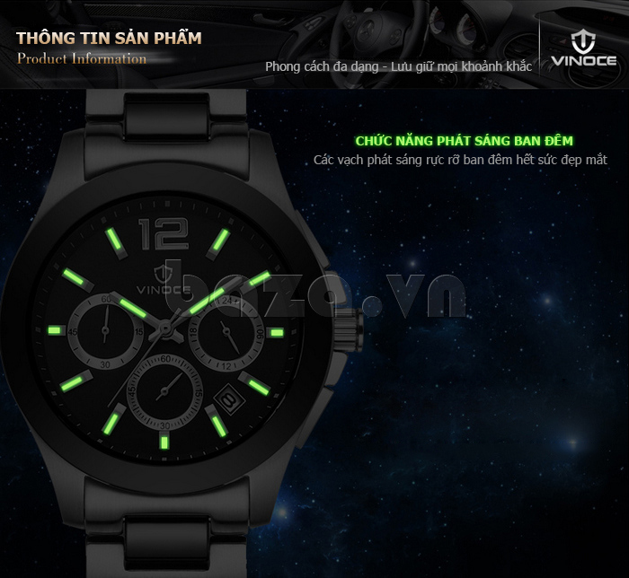 Đồng hồ nam Vinoce V633237 dây Ceramic thiết kế chất lượng