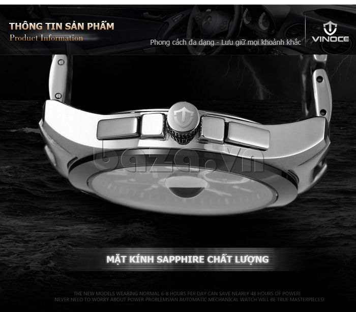 Đồng hồ nam Vinoce V633237 dây Ceramic thiết kế ấn tượng