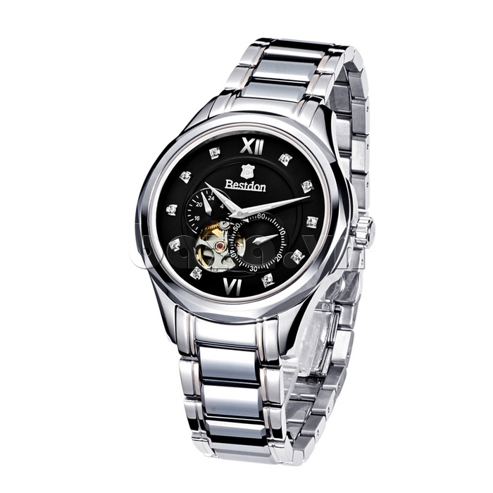 Đồng hồ nam Bestdon phong cách thời trang mặt đen viền bạc