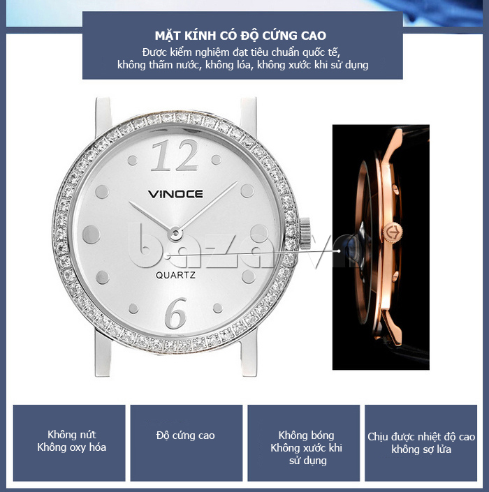 Đồng hồ nữ siêu mỏng Vinoce V8350DM dây da thật chất lượng cao cấp 