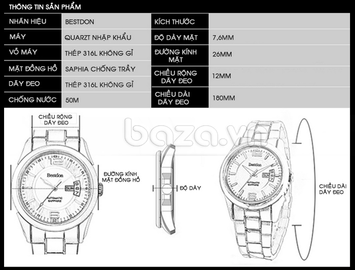 Baza.vn: Đồng hồ nữ Bestdon BD9950L