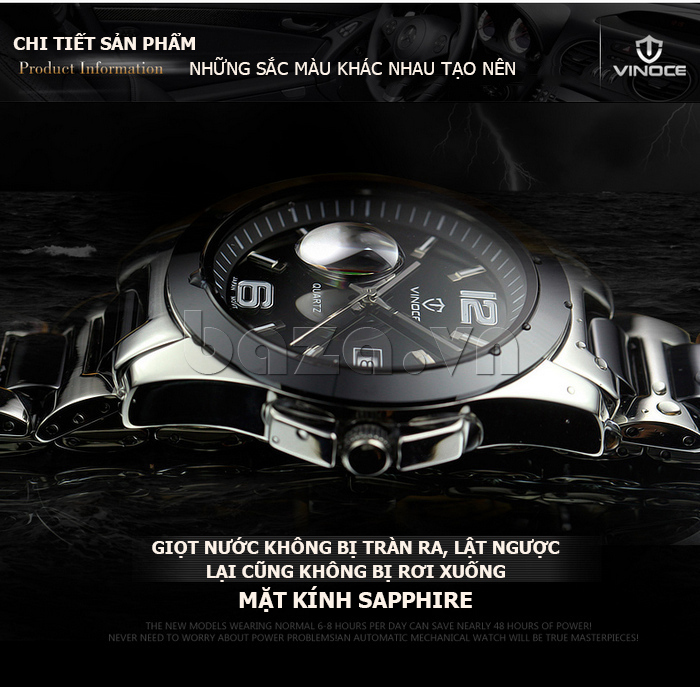 Đồng hồ nam dây ceramic thời trang Vinoce 8379 số to bản hoàn mỹ