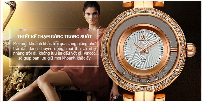 Đồng hồ nữ đính pha lê Vinoce 8377 thiết kế chạm rỗng tinh tế