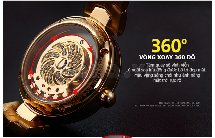 Đồng hồ nữ đính pha lê Vinoce 8377 tâm quay số vĩnh viễn 
