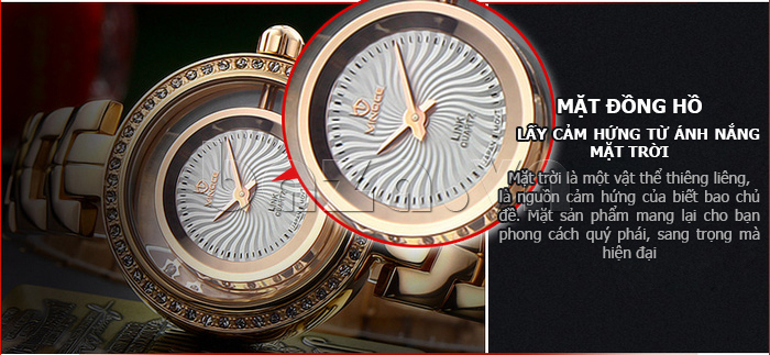 Đồng hồ nữ đính pha lê Vinoce 8377 nguồn cảm hứng từ ánh mặt trời 