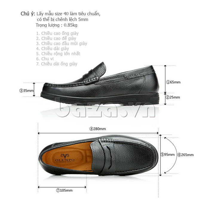 Giày da nam Olunpo QMB1402 có nhiều kích thước cho bạn lựa chọn