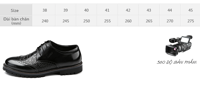 giày Olunpo QHSL1304 có nhiều size để bạn lựa chọn