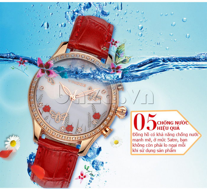 Đồng hồ nữ nước hoa đính pha lê Vinoce V6277L dây da mềm mại 