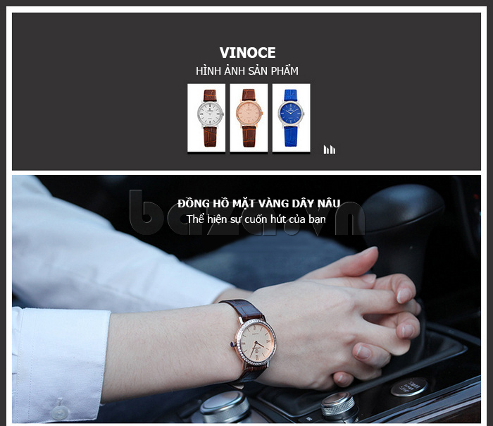 Đồng hồ nữ siêu mỏng đính đá Vinoce V8350TW số la mã màu sắc đa dạng 