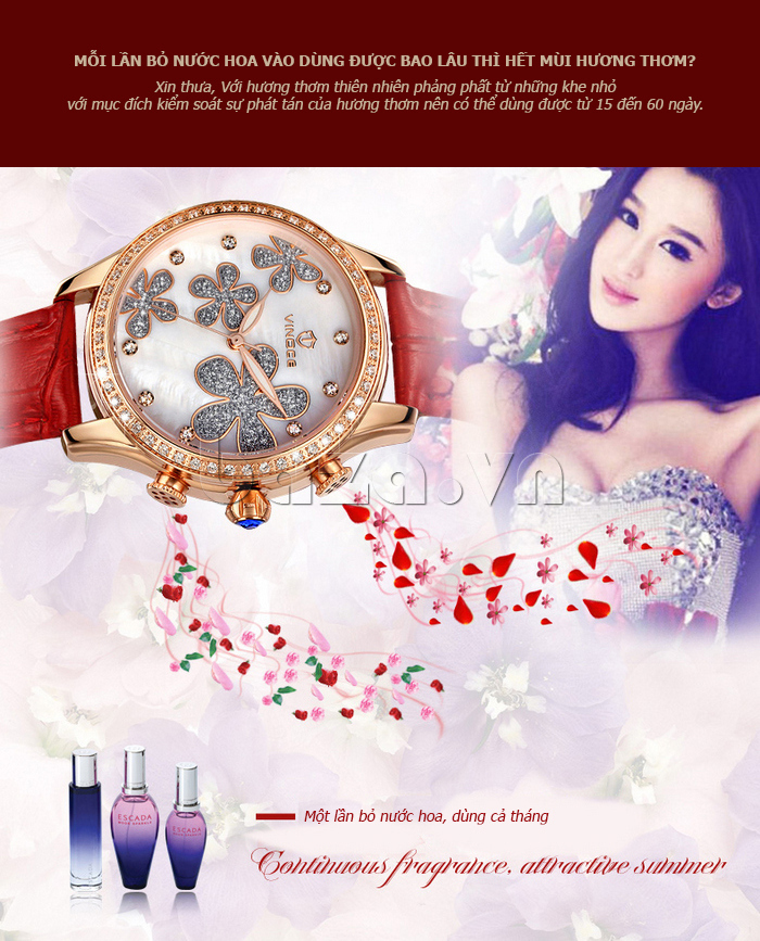 đồng hồ nữ mặt in hoa Vinoce V6386L cho bạn hương thơm dài lâu