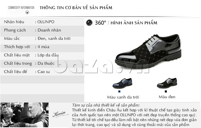 Hình ảnh cụ thể của giày nam Olunpo QHT1433